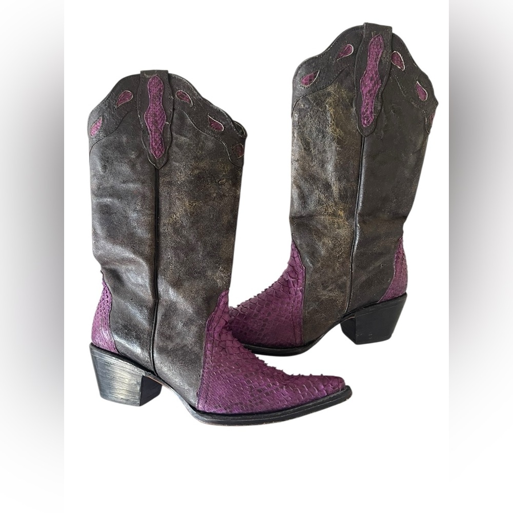El Buitre Purple Leather Python Cowboy Embossed C… - image 7